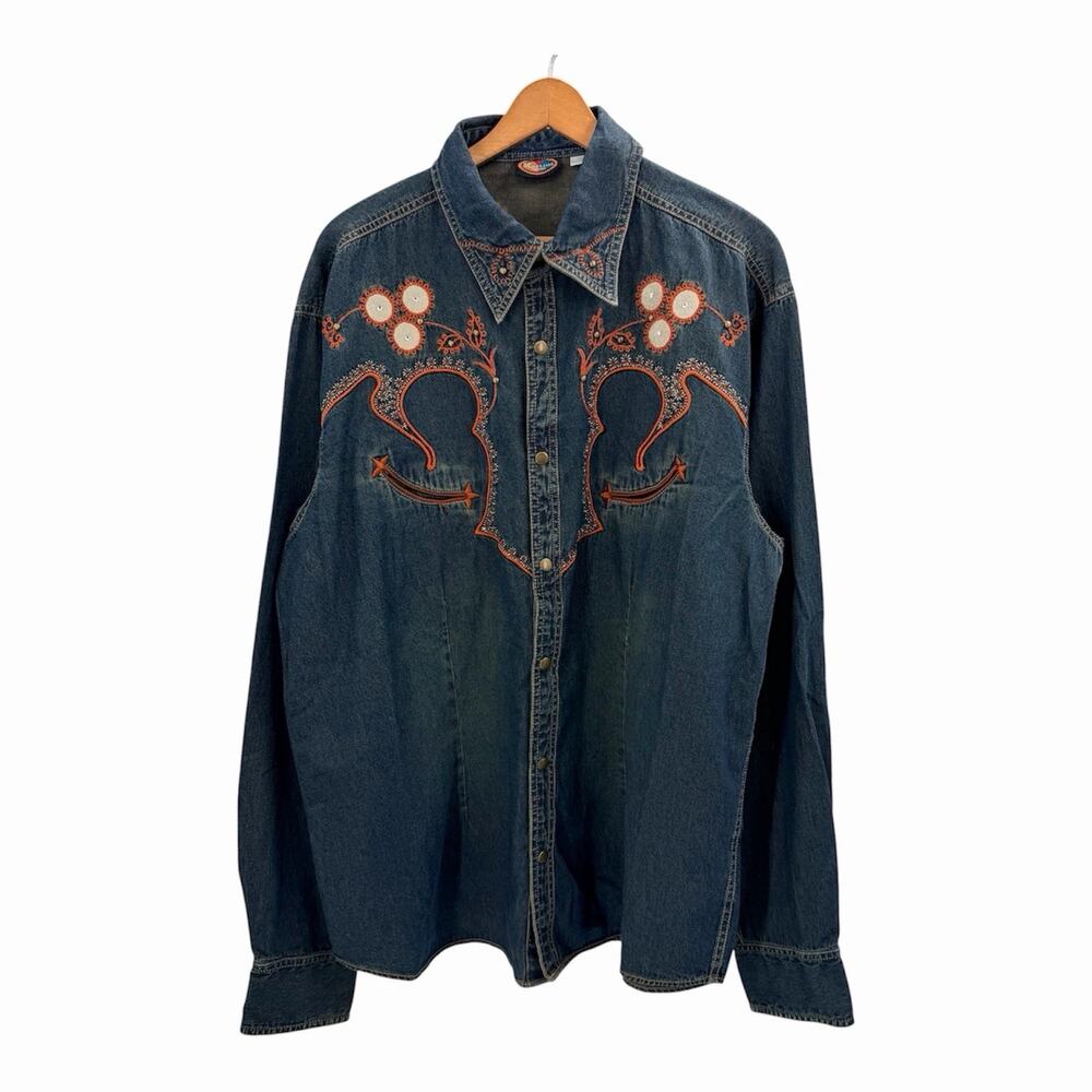 Vintage Martini Ranch Embroidered Studded Rodeo Western Shirt Womens XL